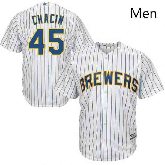 Mens Majestic Milwaukee Brewers 45 Jhoulys Chacin Replica White Alternate Cool Base MLB Jersey